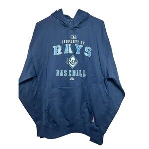 Majestic Tampa Bay Rays Hoodie Jacket Men's Large Blue Sweater Long Sleeve